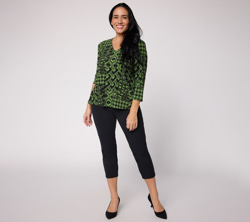 Women with Control Petite Printed Top and Solid Pant Knit Set — View 7