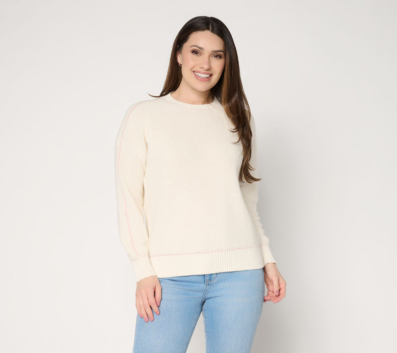 Me by Jennie Garth 100% Cotton Coast Sweater with Whipstitch — View 12