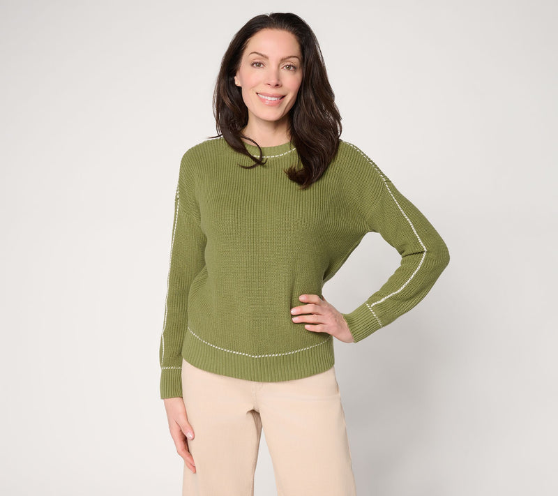 Me by Jennie Garth 100% Cotton Coast Sweater with Whipstitch — View 13