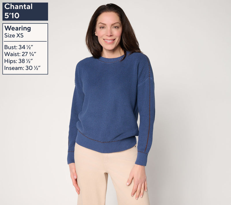 Me by Jennie Garth 100% Cotton Coast Sweater with Whipstitch — View 3