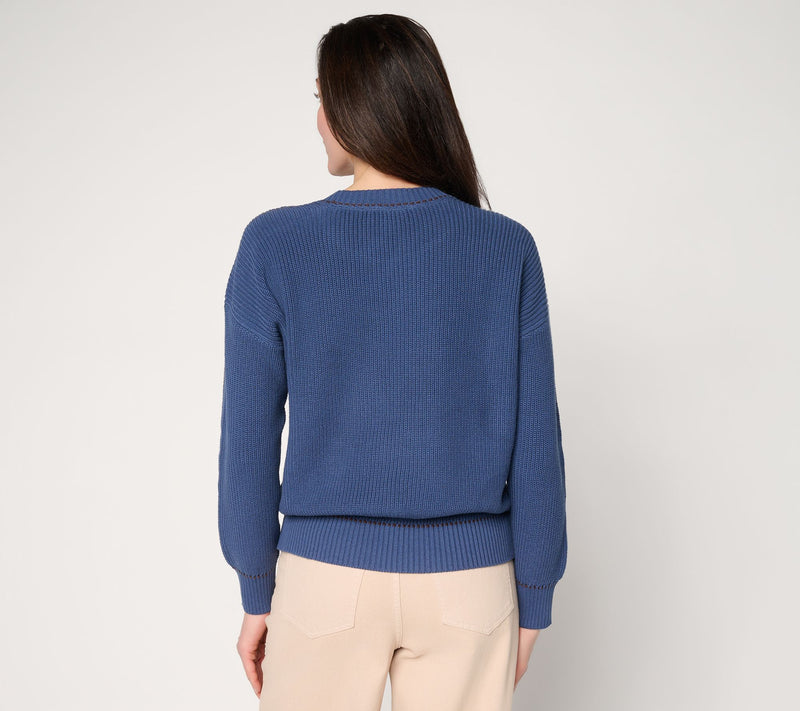 Me by Jennie Garth 100% Cotton Coast Sweater with Whipstitch — View 4