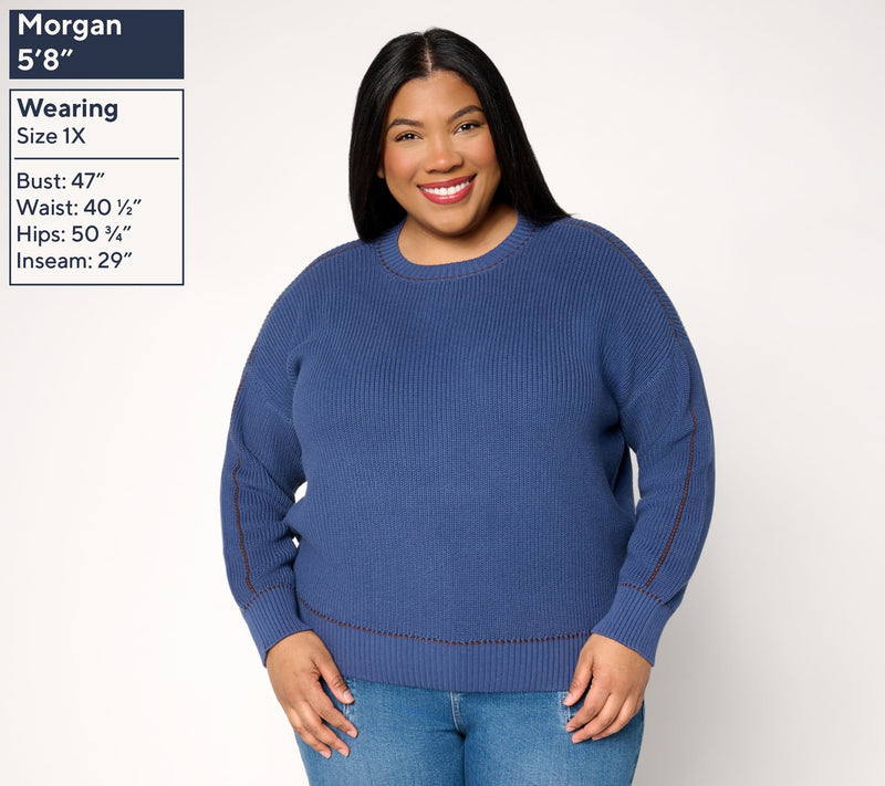 Me by Jennie Garth 100% Cotton Coast Sweater with Whipstitch — View 2