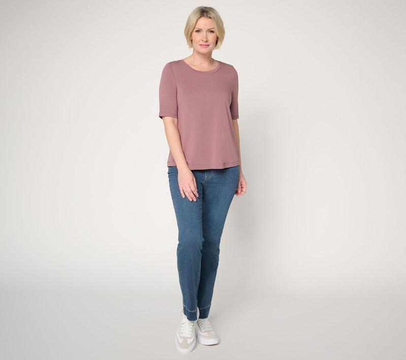 AnyBody Cozy Knit Jersey and Waffle Mixed Tee — View 5