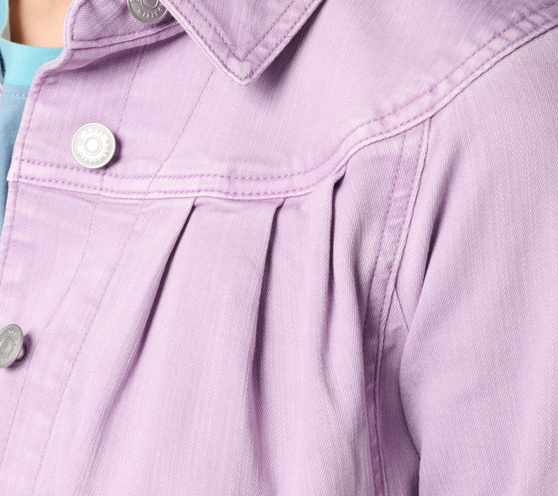 LOGO by Lori Goldstein Denim Jacket with Pleat Detail — View 15