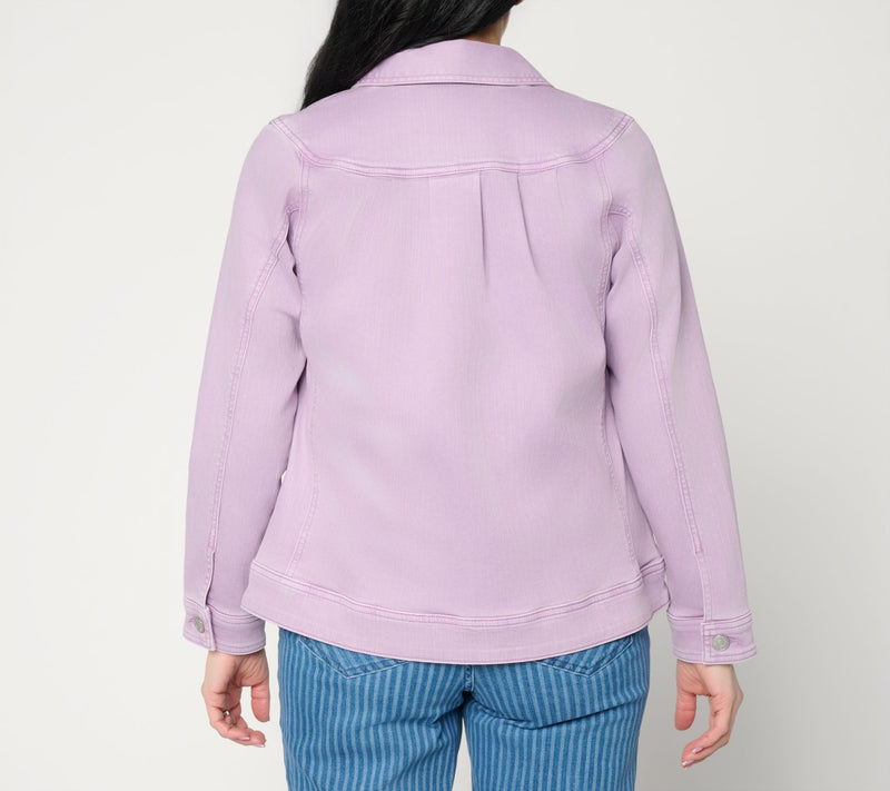 LOGO by Lori Goldstein Denim Jacket with Pleat Detail — View 13