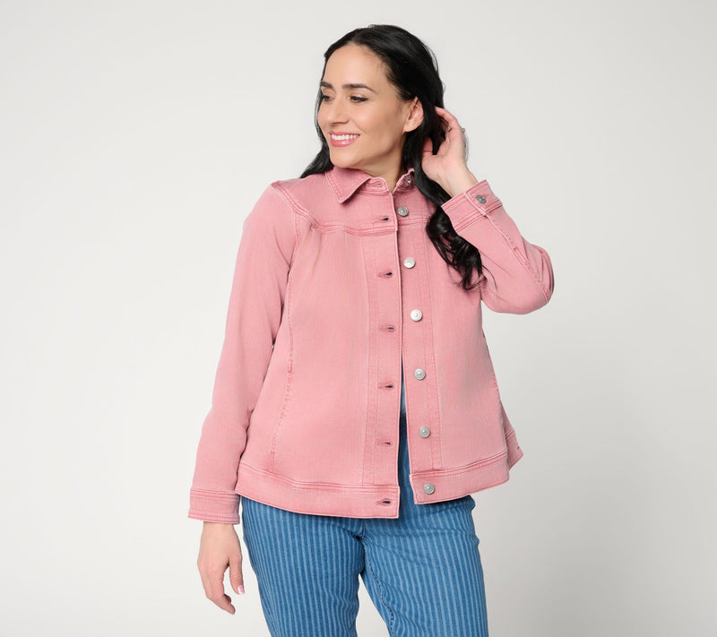 LOGO by Lori Goldstein Denim Jacket with Pleat Detail — View 3