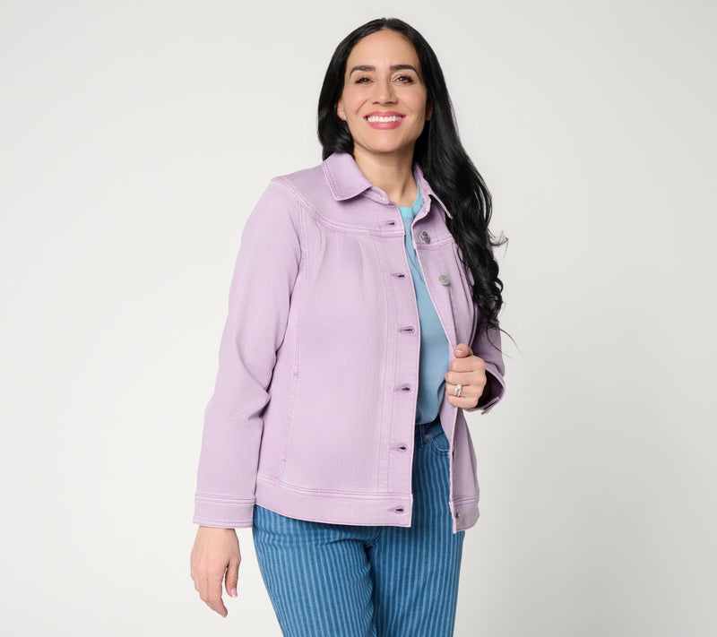 LOGO by Lori Goldstein Denim Jacket with Pleat Detail — View 11