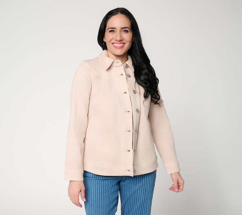 LOGO by Lori Goldstein Denim Jacket with Pleat Detail — View 7