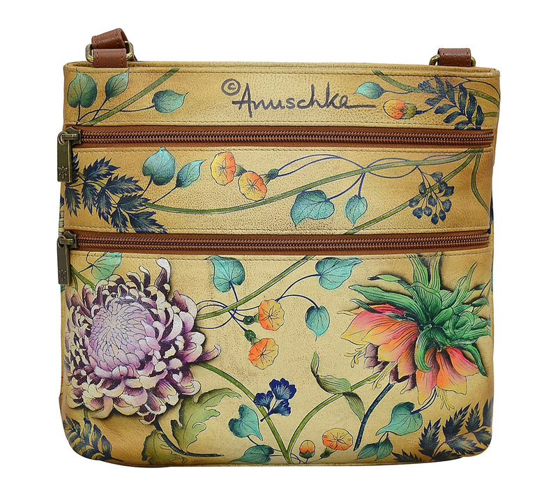 Anuschka Painte d Leather Cross body w/ Front Z ip RFID Organiz — View 2