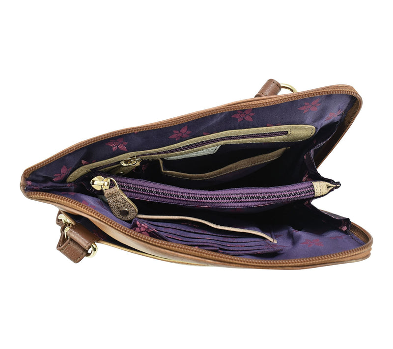 Anuschka Painte d Leather Cross body w/ Large Z ip Opening — View 3