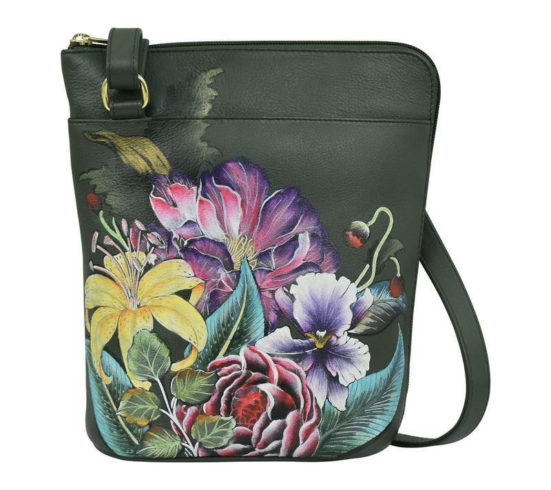 Anuschka Painte d Leather Cross body w/ Large Z ip Opening — View 9