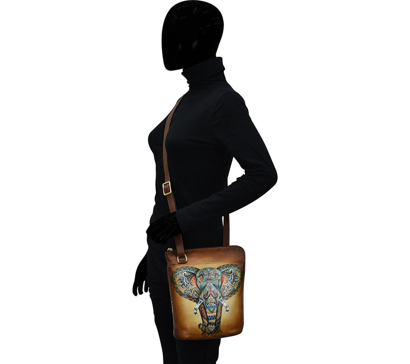 Anuschka Painte d Leather Cross body w/ Large Z ip Opening — View 4