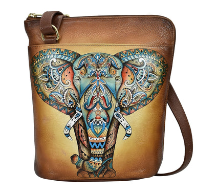 Anuschka Painte d Leather Cross body w/ Large Z ip Opening