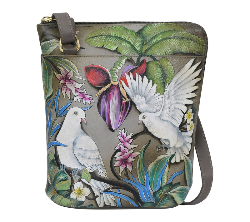 Anuschka Painte d Leather Cross body w/ Large Z ip Opening — View 10