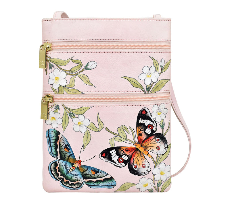 Anuschka Painte d Leather Mini Double Zip Trav el Crossbody — View 8