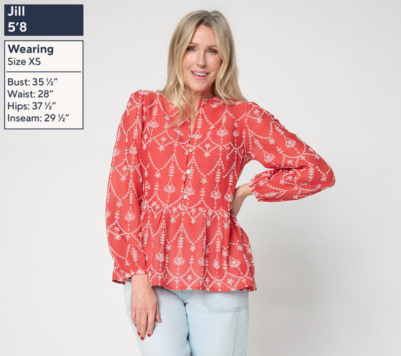 LOGO Lavish by Lori Goldstein Embroidered Long Sleeve Blouse — View 4