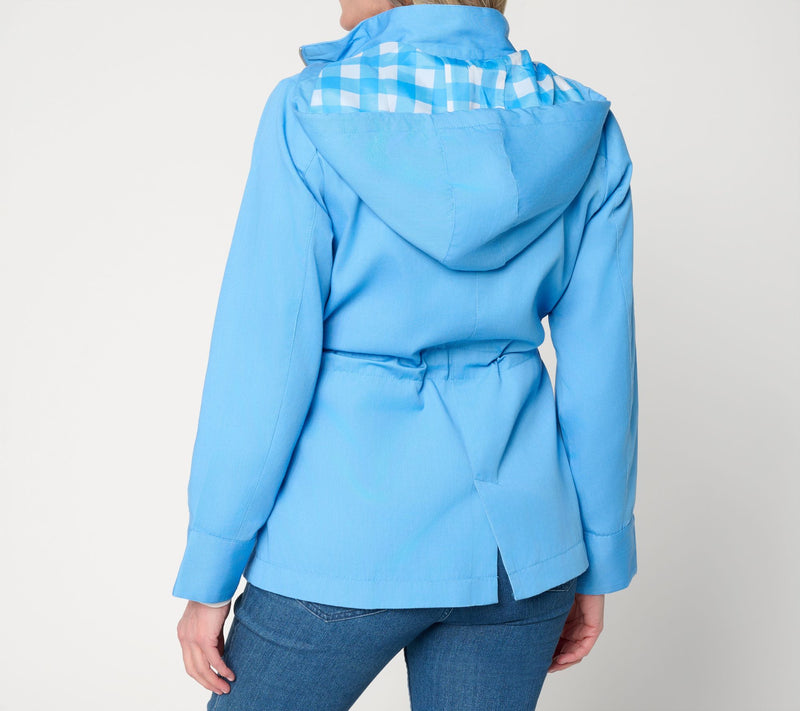 Susan Graver Petite Water Repellent Jacket with Printed Lining — View 3