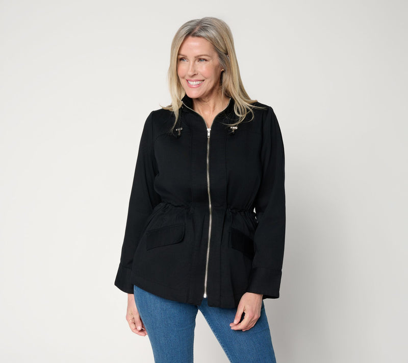 Susan Graver Petite Water Repellent Jacket with Printed Lining — View 11