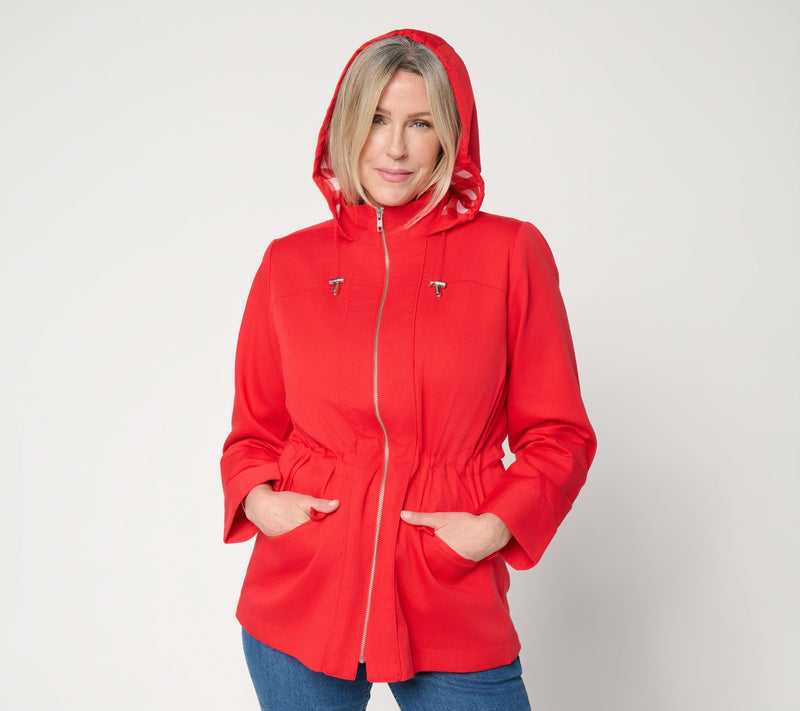 Susan Graver Petite Water Repellent Jacket with Printed Lining — View 13