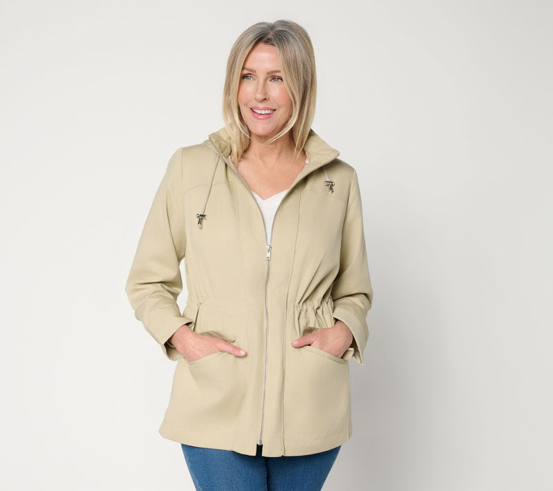 Susan Graver Petite Water Repellent Jacket with Printed Lining — View 14