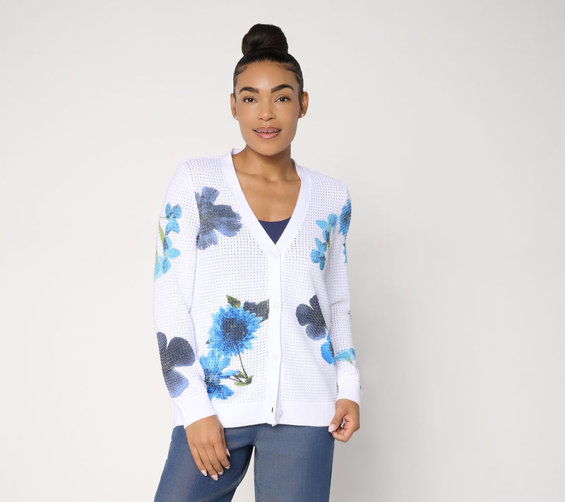 Susan Graver Printed Wild Flower Sweater Cardigan — View 11