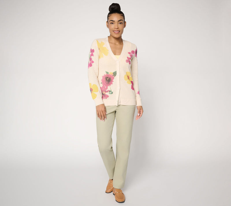 Susan Graver Printed Wild Flower Sweater Cardigan — View 4