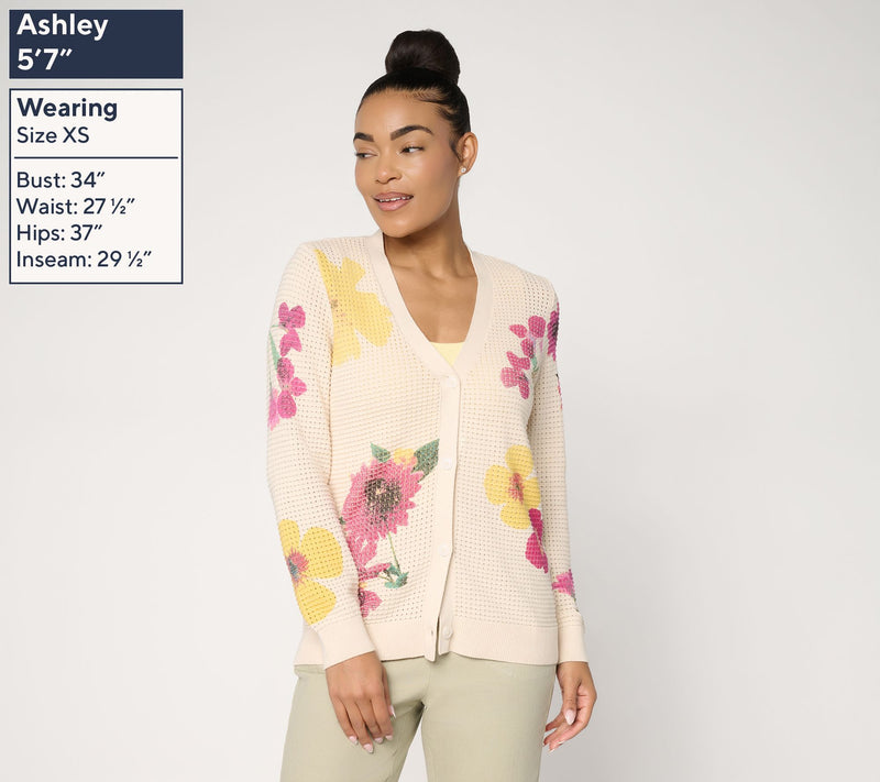 Susan Graver Printed Wild Flower Sweater Cardigan — View 2