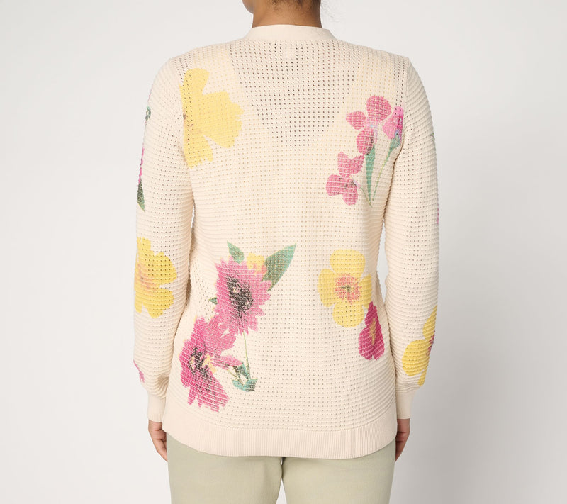 Susan Graver Printed Wild Flower Sweater Cardigan — View 3