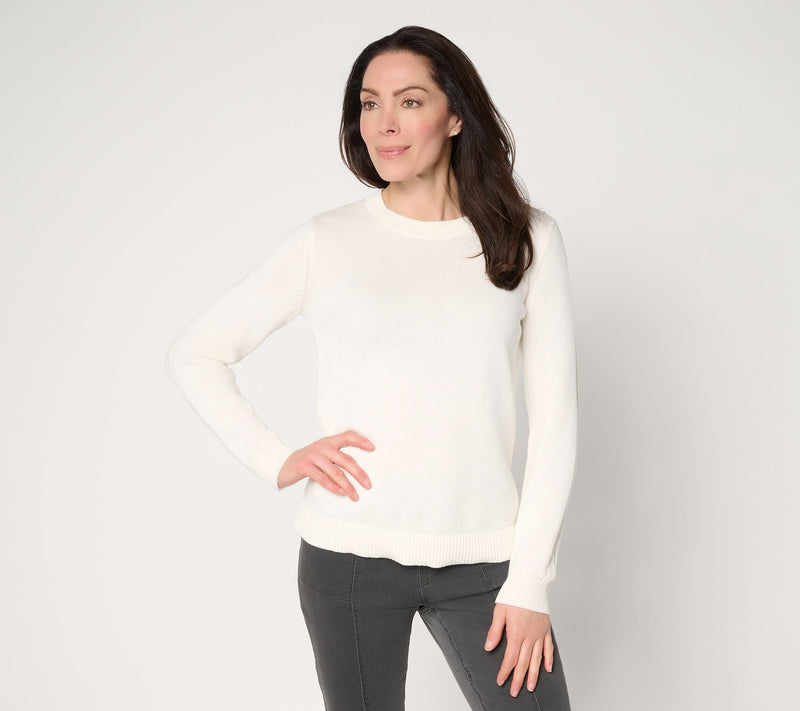 Susan Graver Crew Neck Sweater with Novelty Sleeve Detail — View 12