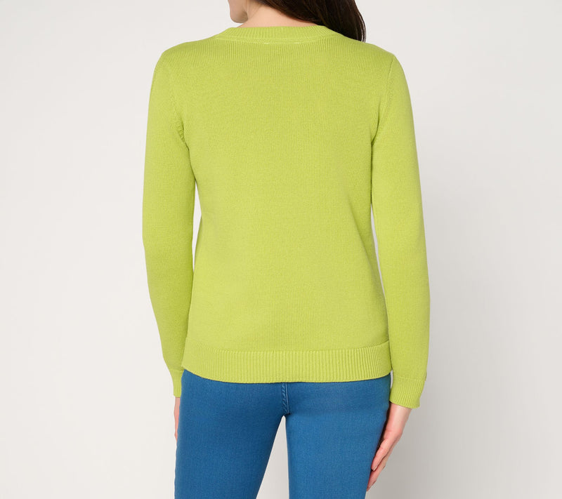 Susan Graver Crew Neck Sweater with Novelty Sleeve Detail — View 4