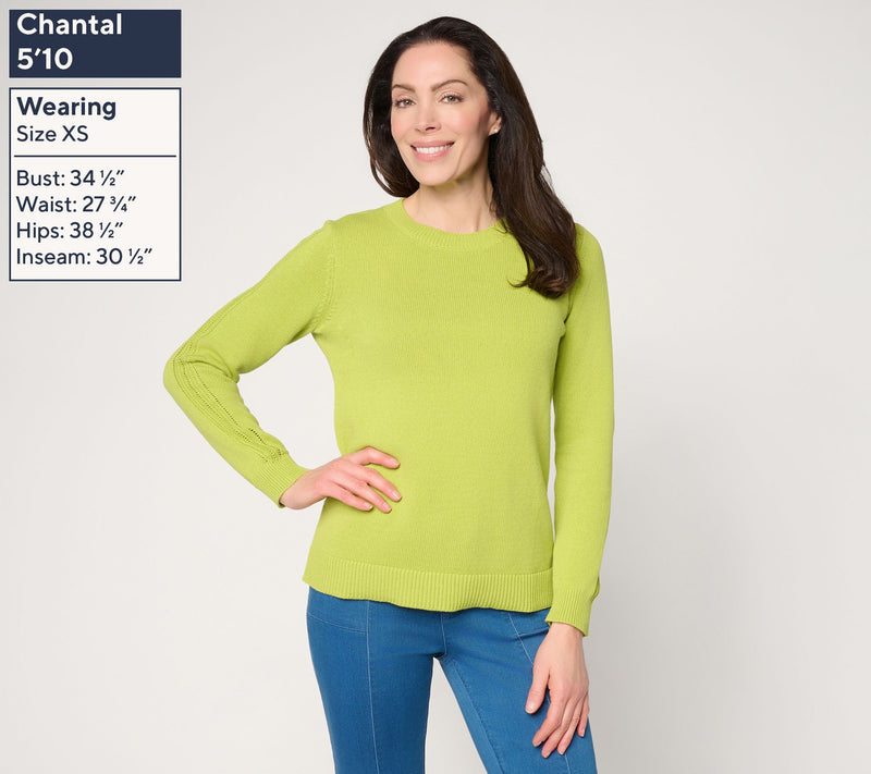Susan Graver Crew Neck Sweater with Novelty Sleeve Detail — View 3