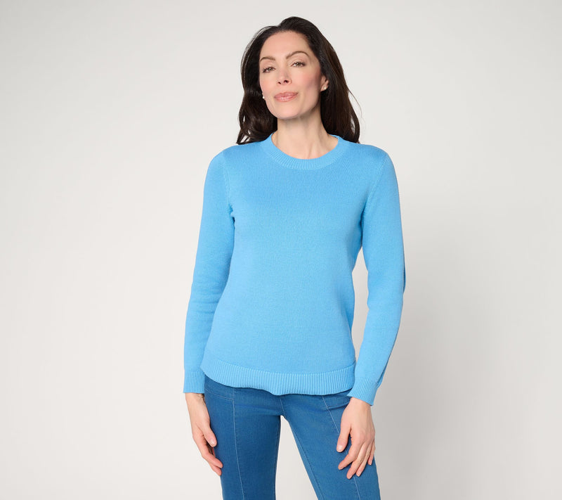 Susan Graver Crew Neck Sweater with Novelty Sleeve Detail — View 14