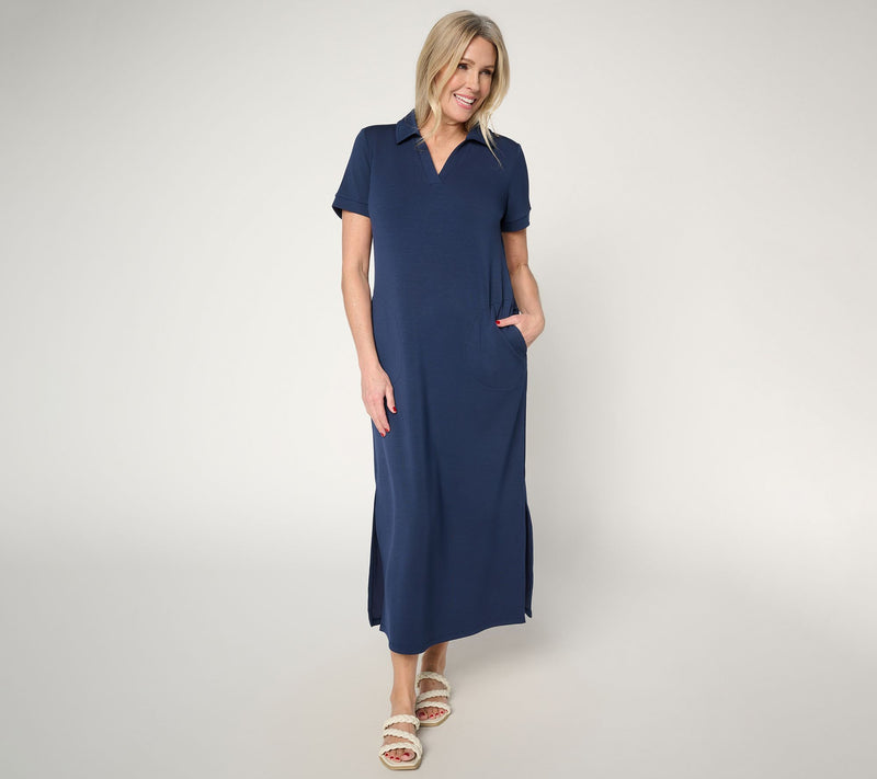 Belle by Kim Gravel Regular ScubaLuxe Escape Edit Polo Maxi Dress — View 11