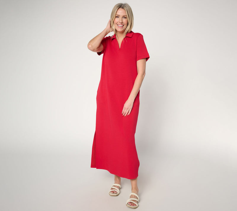 Belle by Kim Gravel Regular ScubaLuxe Escape Edit Polo Maxi Dress — View 3