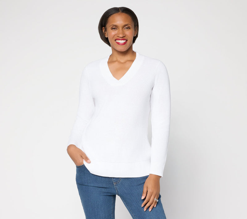 Belle by Kim Gravel Pardon My Pop Skinny Shaker V Neck Sweater — View 11