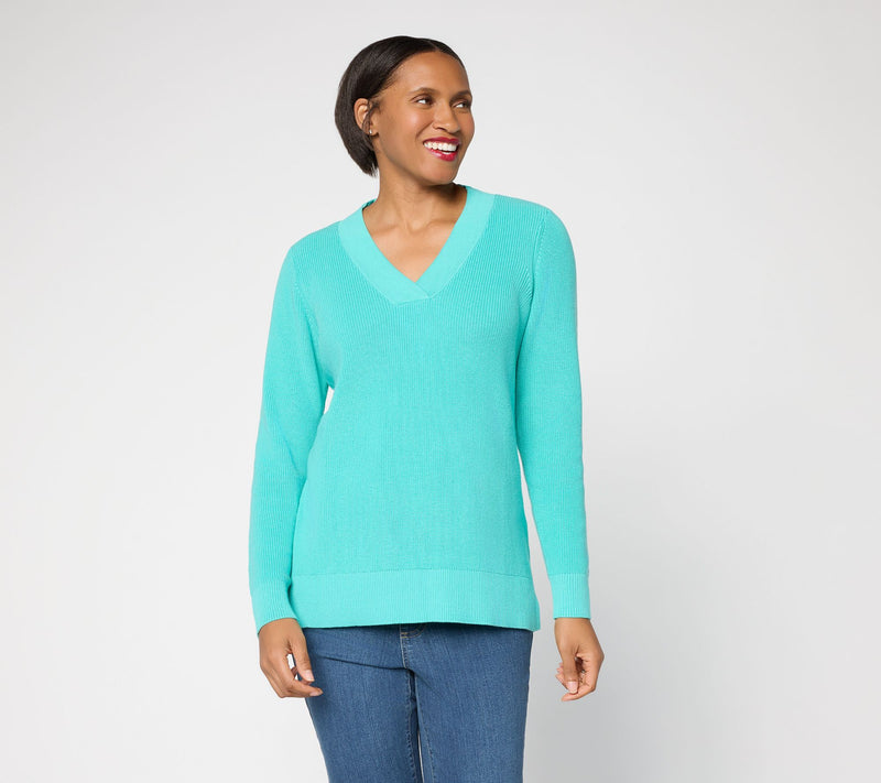 Belle by Kim Gravel Pardon My Pop Skinny Shaker V Neck Sweater — View 12