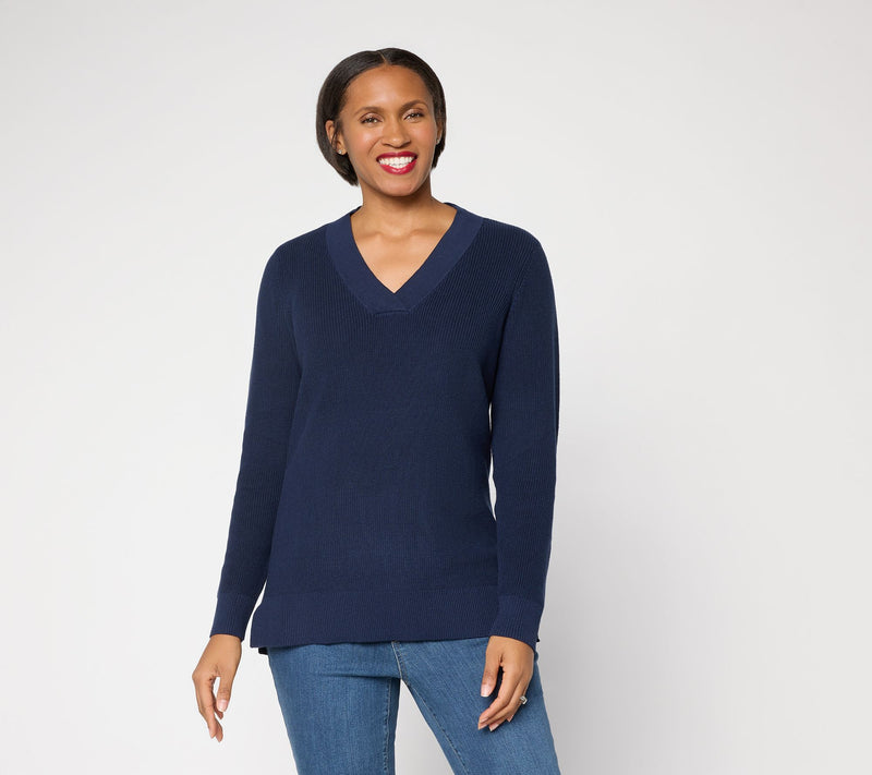 Belle by Kim Gravel Pardon My Pop Skinny Shaker V Neck Sweater — View 13