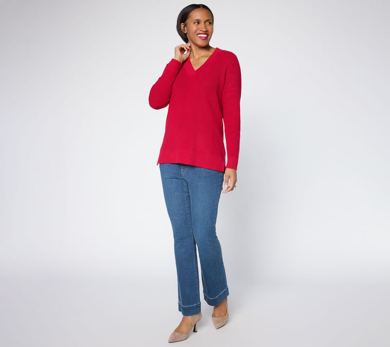 Belle by Kim Gravel Pardon My Pop Skinny Shaker V Neck Sweater — View 4