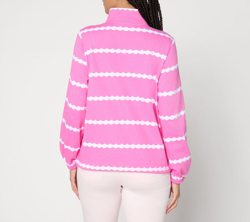 Belle by Kim Gravel Makin Waves Scallop Stripe Half Zip Top — View 4