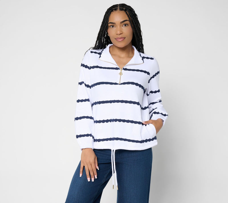 Belle by Kim Gravel Makin Waves Scallop Stripe Half Zip Top — View 12