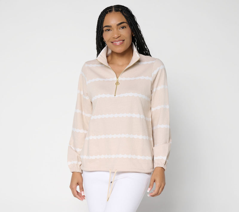 Belle by Kim Gravel Makin Waves Scallop Stripe Half Zip Top — View 13