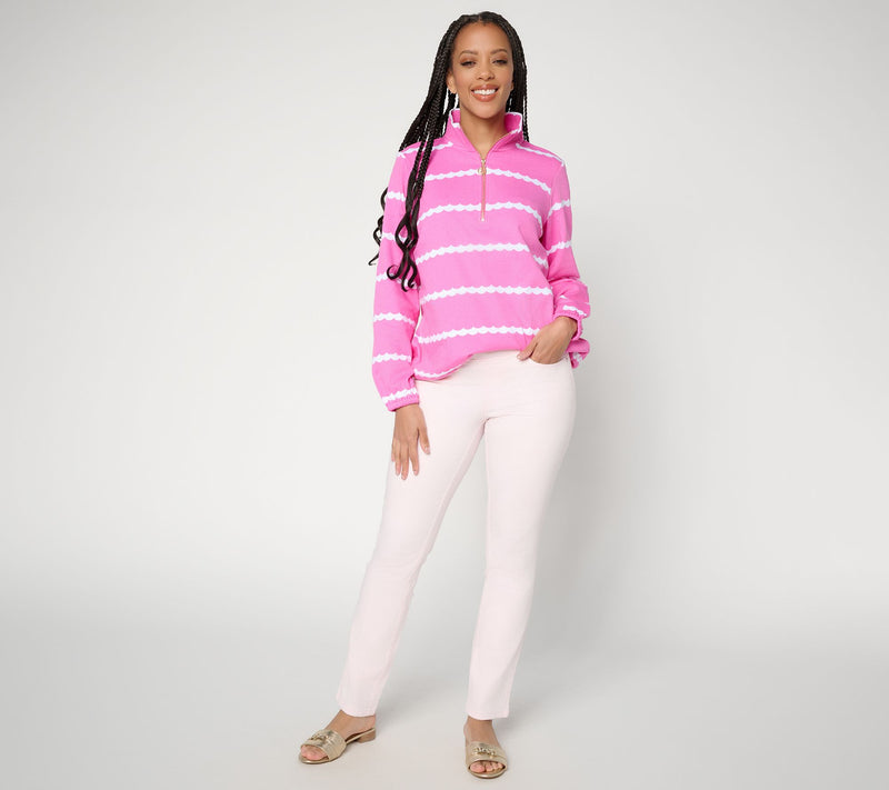Belle by Kim Gravel Makin Waves Scallop Stripe Half Zip Top — View 5