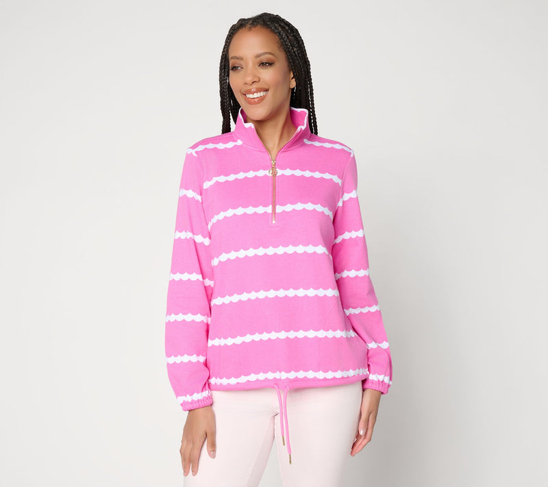 Belle by Kim Gravel Makin Waves Scallop Stripe Half Zip Top — View 14