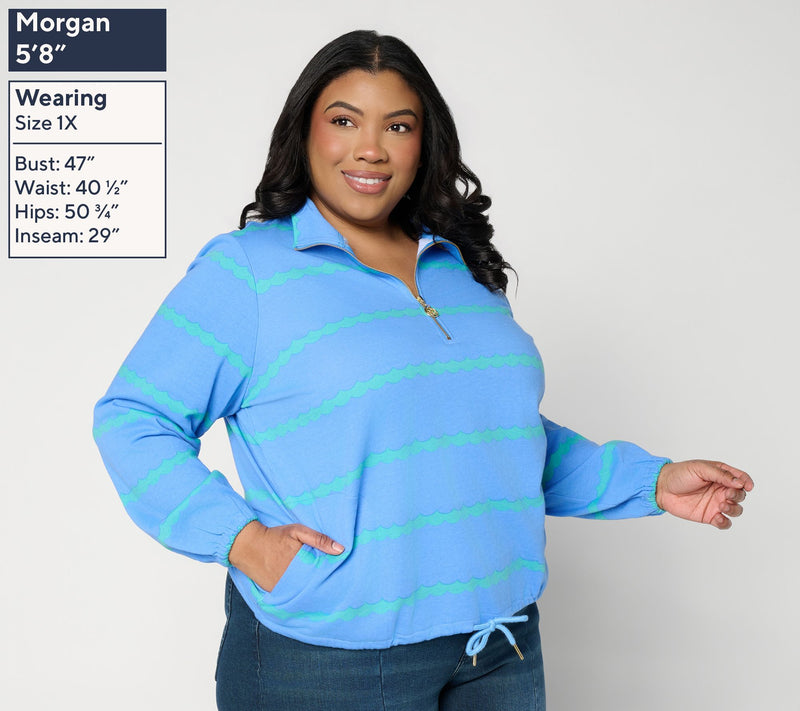 Belle by Kim Gravel Makin Waves Scallop Stripe Half Zip Top — View 2