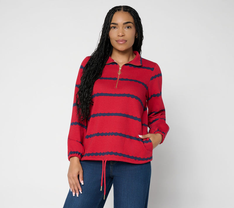 Belle by Kim Gravel Makin Waves Scallop Stripe Half Zip Top — View 15