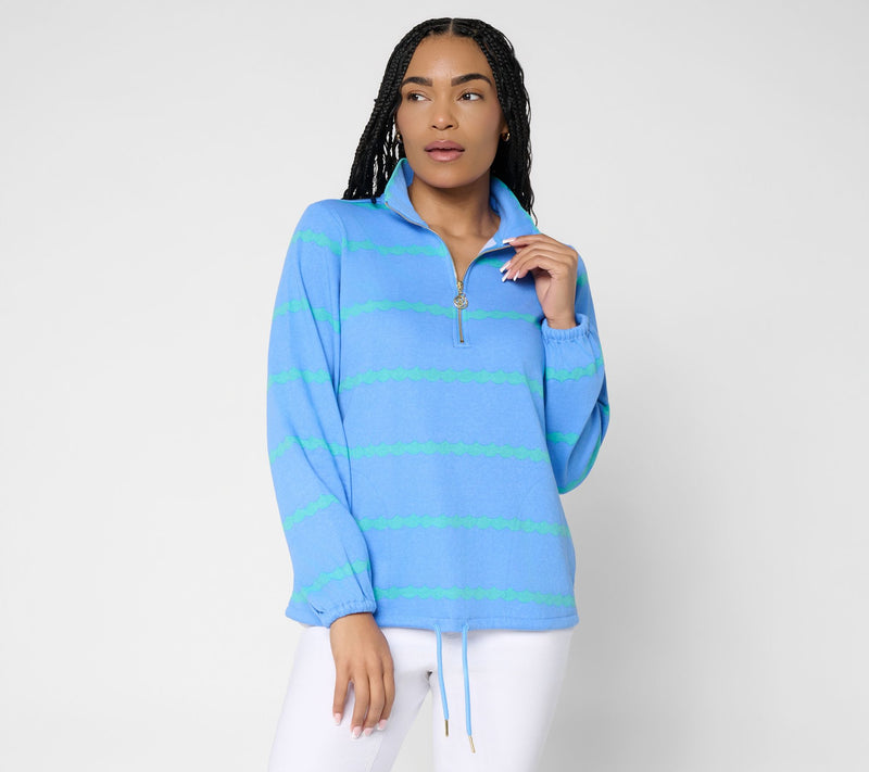 Belle by Kim Gravel Makin Waves Scallop Stripe Half Zip Top — View 16
