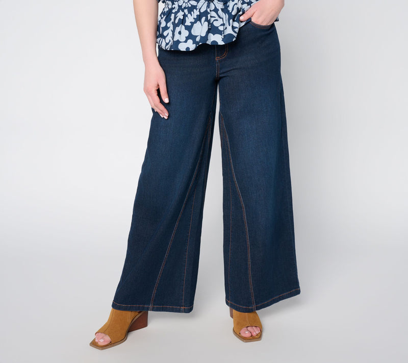 Peace Love World Petite Full Length Wide Leg Denim Pants w/Gusset — Main view