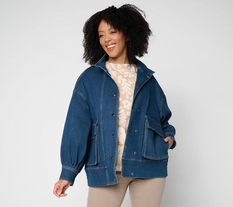 Peace Love World Black Label Denim Jacket w/ Billow Sleeve — View 9