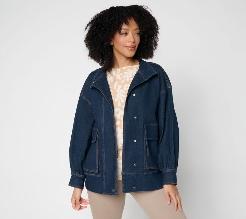 Peace Love World Black Label Denim Jacket w/ Billow Sleeve — View 10
