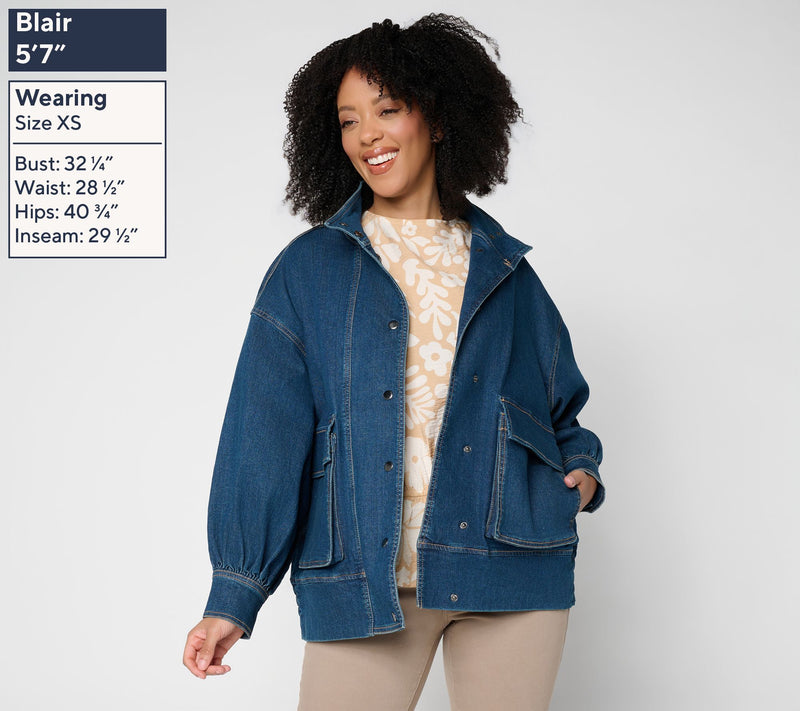 Peace Love World Black Label Denim Jacket w/ Billow Sleeve — View 3